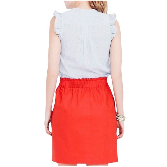 J. Crew Linen Blend Skirt Coral Orange Elastic Waist Pockets Women‎ Size Small - Picture 2 of 11